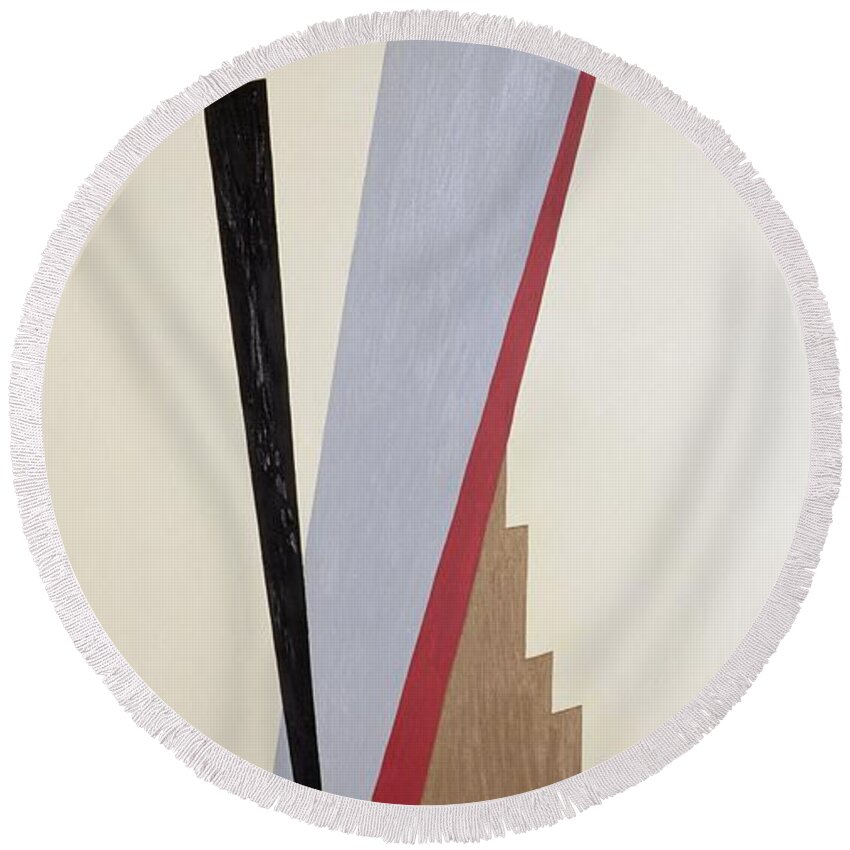 Abstract; After Kazimir Malevich; Constructivist Round Beach Towel featuring the painting Ascending by Carolyn Hubbard-Ford