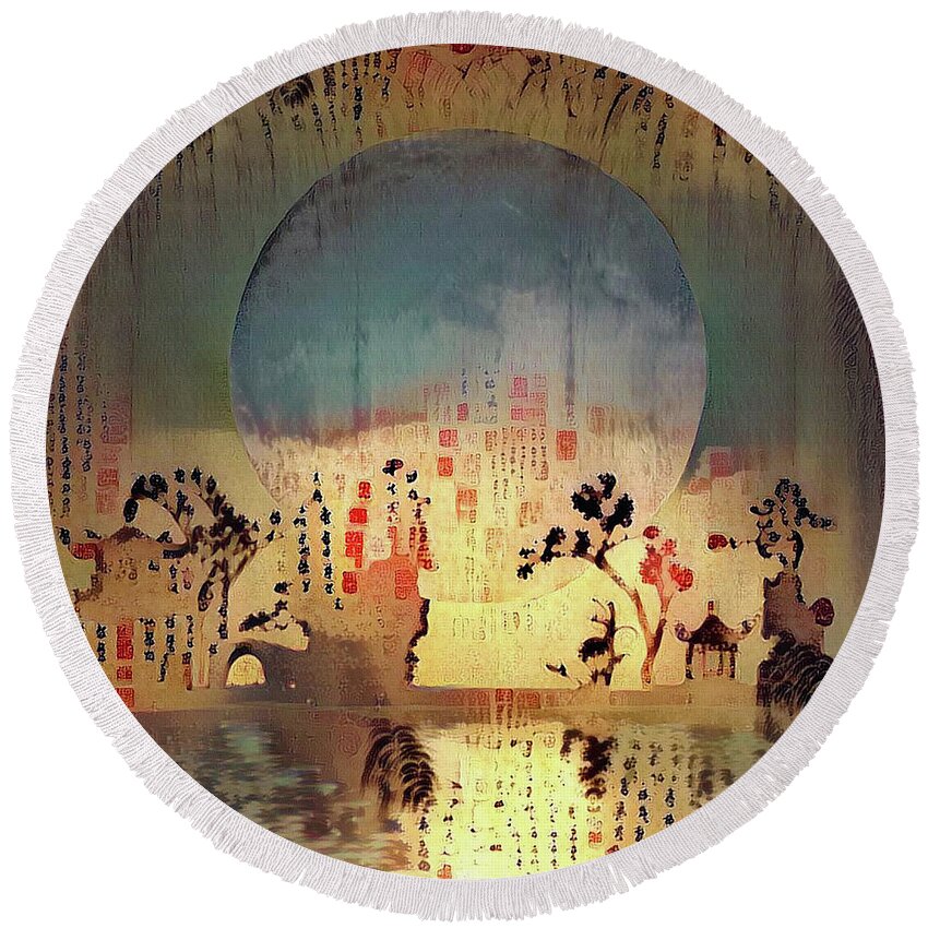 Sakura Round Beach Towel featuring the digital art Asia Silhouettes by Bruce Rolff
