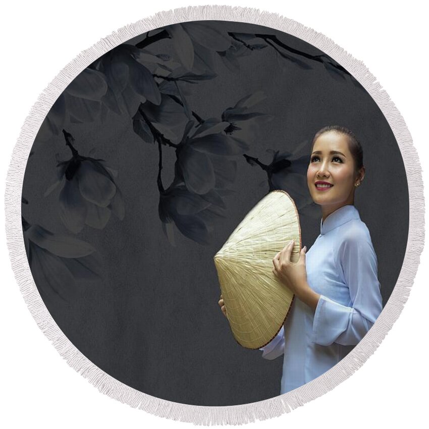 Asian Round Beach Towel featuring the photograph Asian Blossoms by Movie Poster Prints