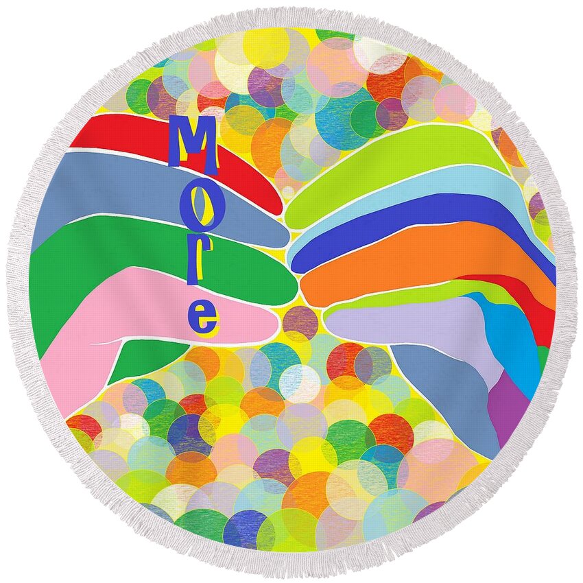 Asl Round Beach Towel featuring the painting ASL MORE on a Bright Bubble Background by Eloise Schneider Mote