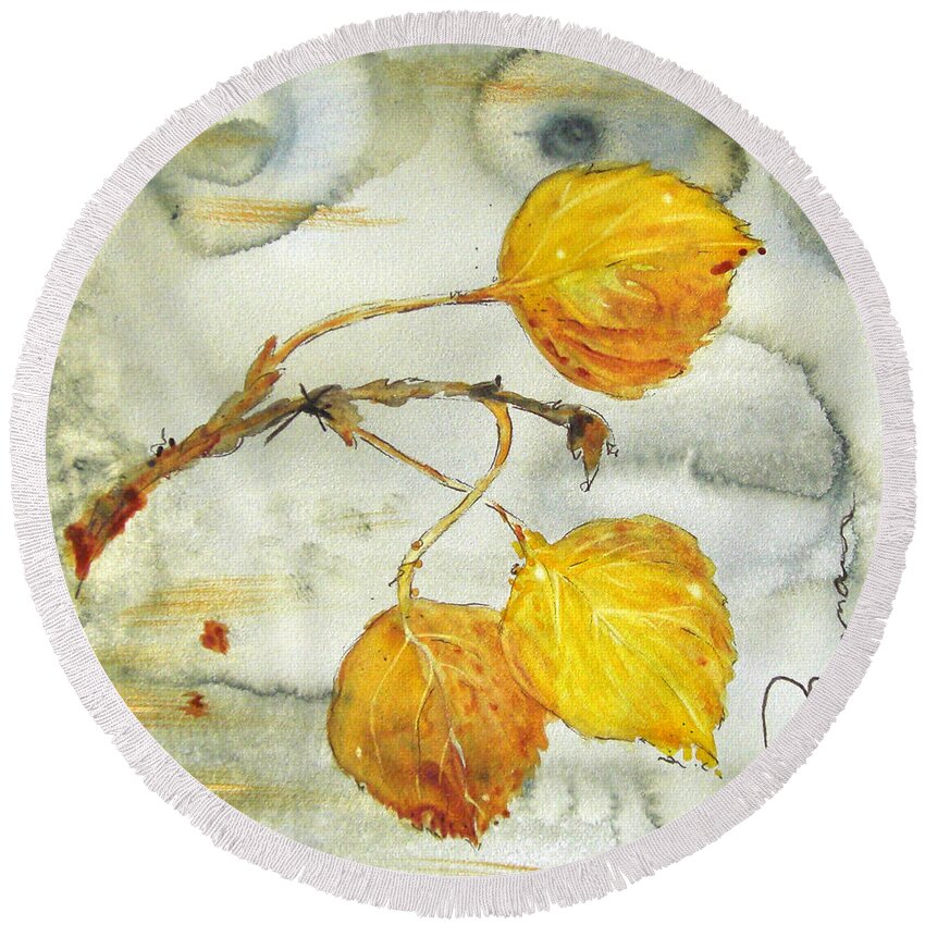 Aspen Leaves Watercolor Round Beach Towel featuring the painting Aspen Leaves by Dawn Derman