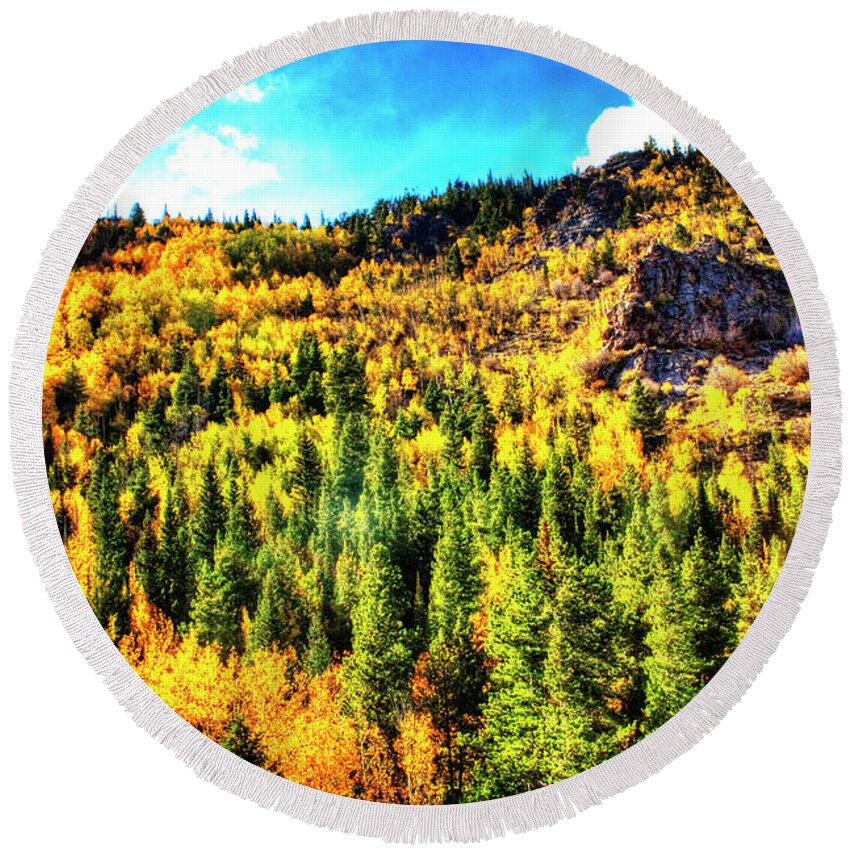 Colorado Round Beach Towel featuring the photograph Aspens Aflame No. 1 by Roger Passman