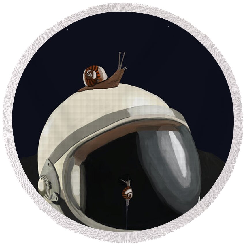Snails Round Beach Towel featuring the digital art Astronaut's helmet by Keshava Shukla