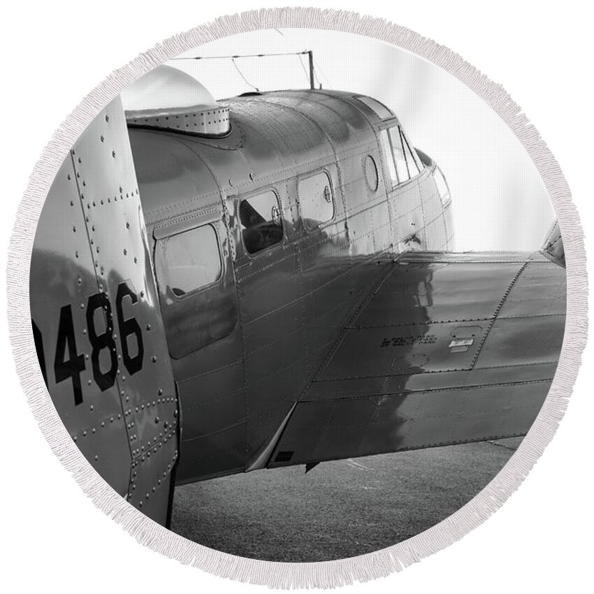Warbird Round Beach Towel featuring the photograph AT-11 in Black and White - 2017 Christopher Buff, www.Aviationbuff.com by Chris Buff