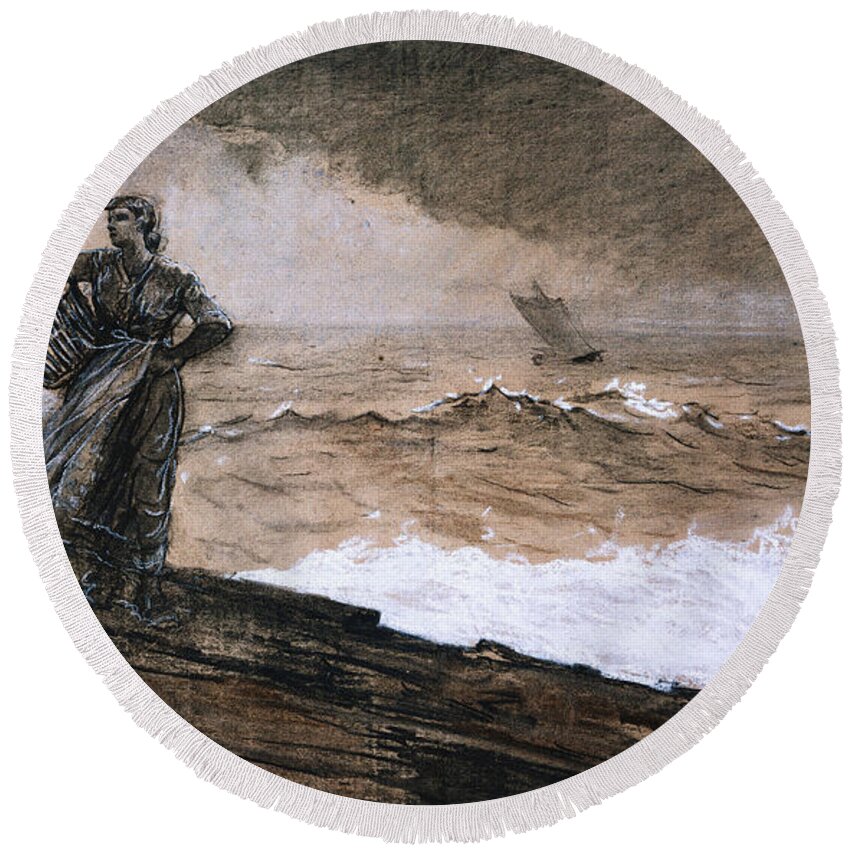Boat Round Beach Towel featuring the painting At High Sea by Winslow Homer