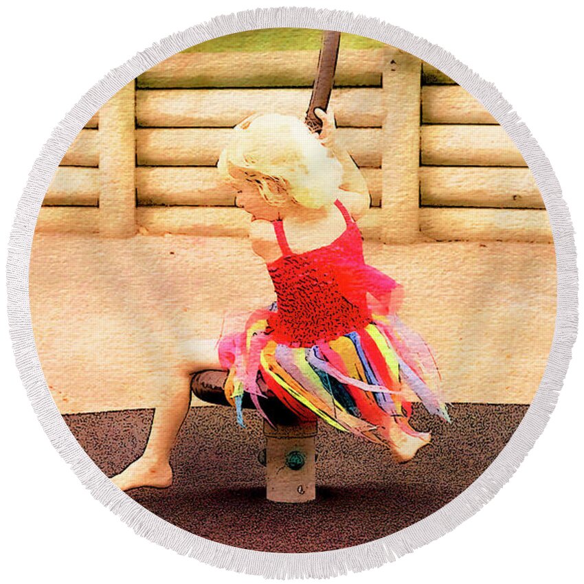 Girl Round Beach Towel featuring the digital art At Play 1 by Kathryn McBride