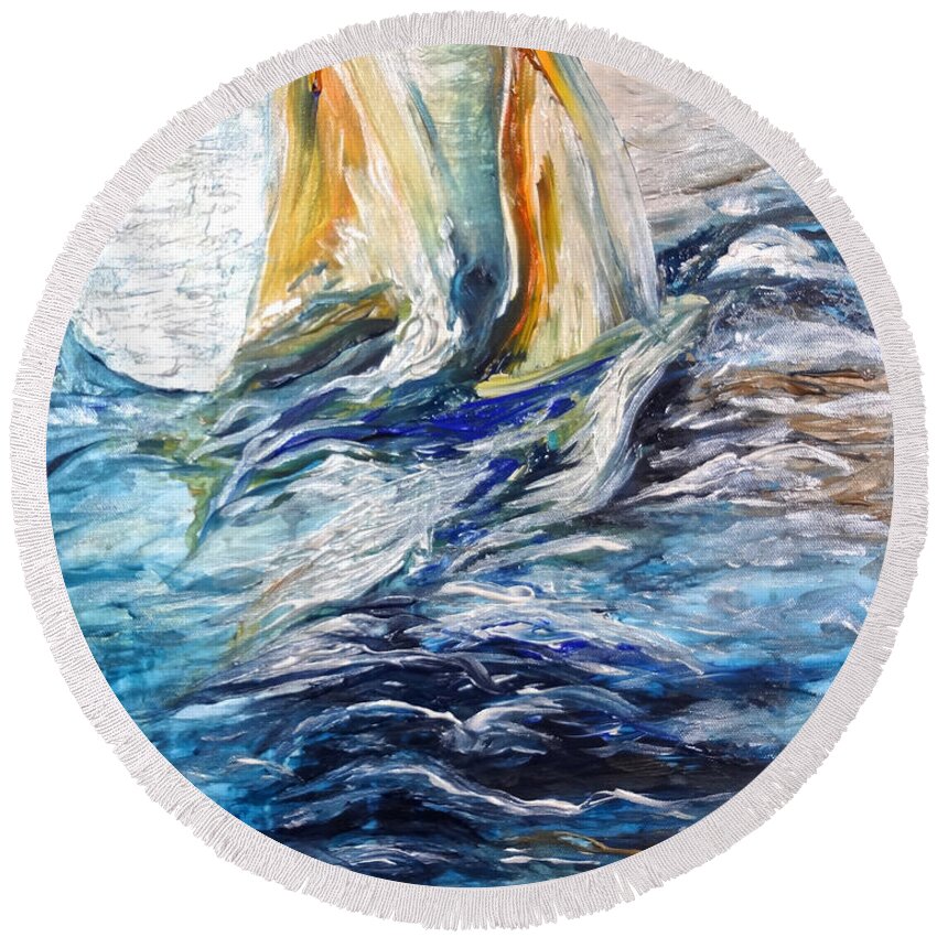 Sailing Round Beach Towel featuring the painting At Sea by Michelle Pier