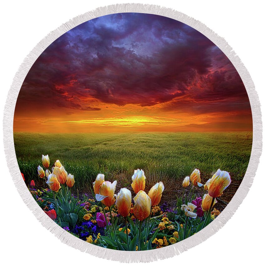 Clouds Round Beach Towel featuring the photograph At The End Of Darkness by Phil Koch