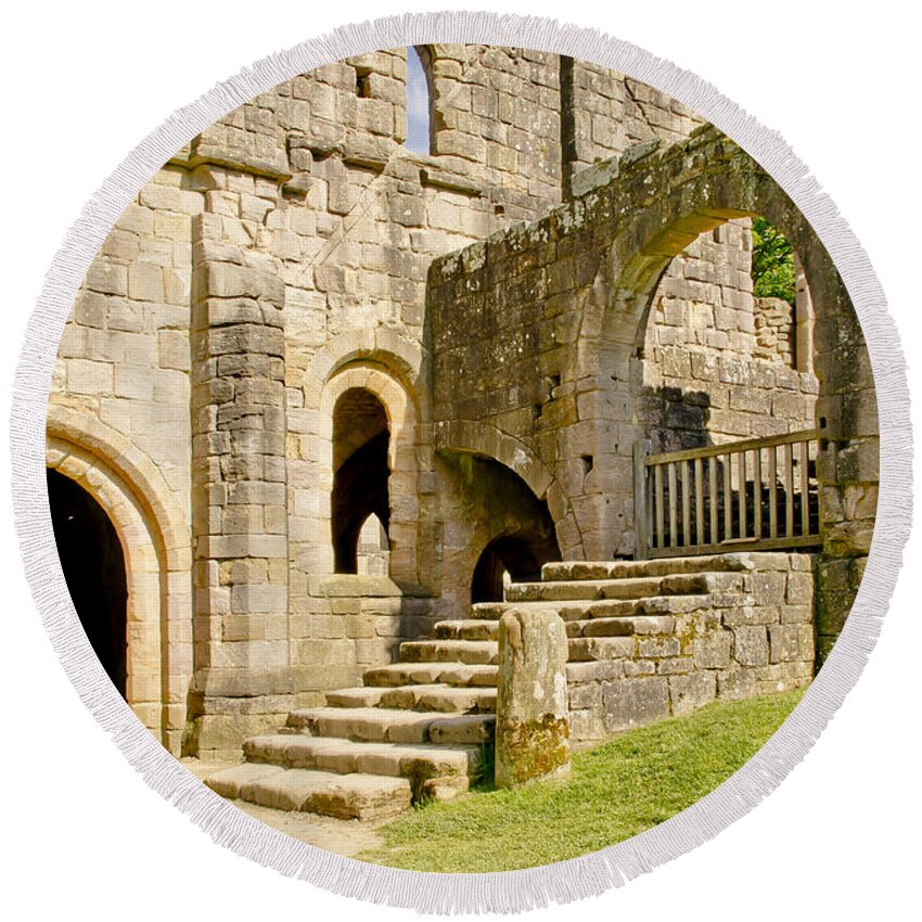 Fountains Abbey Round Beach Towel featuring the photograph At the entrance to the vaults. by Elena Perelman