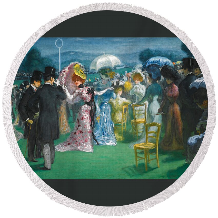 Louis Anquetin Round Beach Towel featuring the painting At the Races by Louis Anquetin