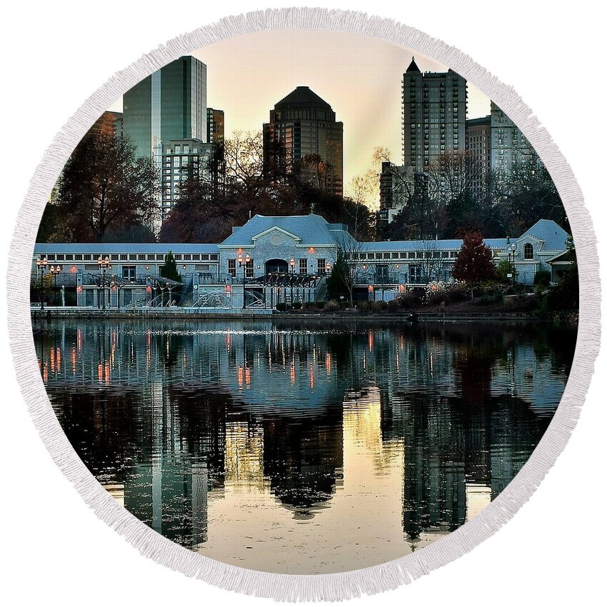 Atlanta Round Beach Towel featuring the photograph Atlanta over Piedmont Park by Frozen in Time Fine Art Photography
