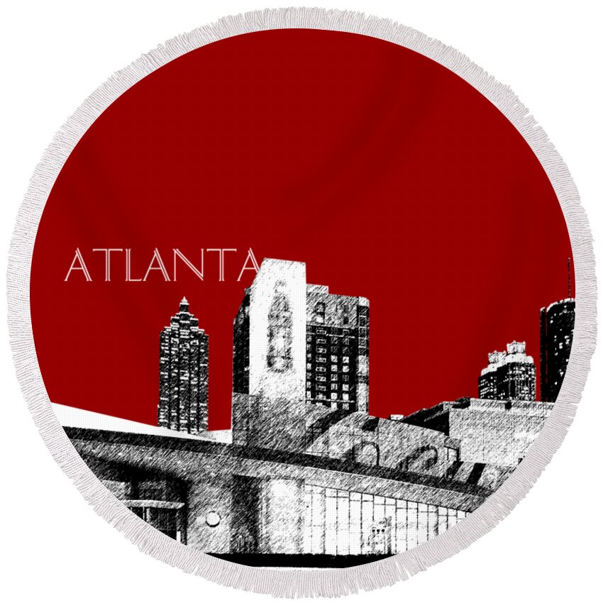 Architecture Round Beach Towel featuring the digital art Atlanta World of Coke Museum - Dark Red by DB Artist