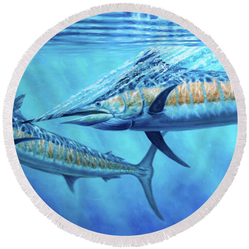 Blue Marlin Paintings Round Beach Towel featuring the painting Atlantic Blues by Guy Crittenden