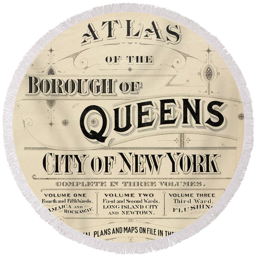 America Round Beach Towel featuring the digital art Atlas of Borough of Queens by Roy Pedersen