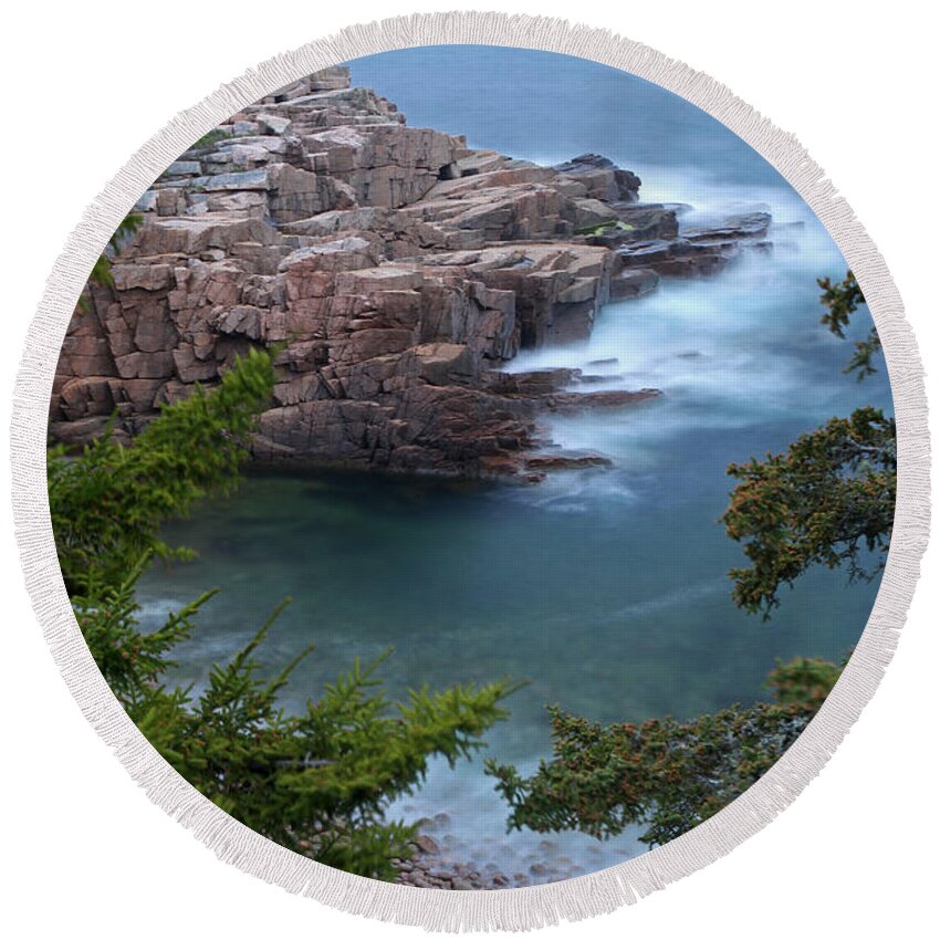 Monument Cove Round Beach Towel featuring the photograph Atop of Maine Acadia National Park Monument Cove by Juergen Roth