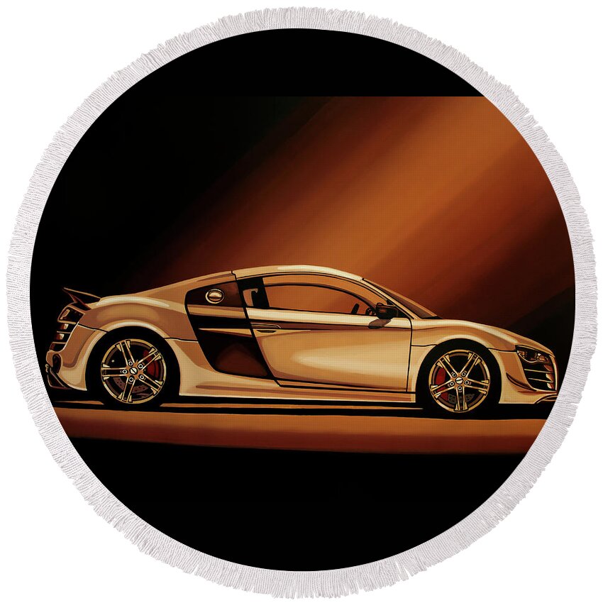 Audi R8 Round Beach Towel featuring the painting Audi R8 2007 Painting by Paul Meijering