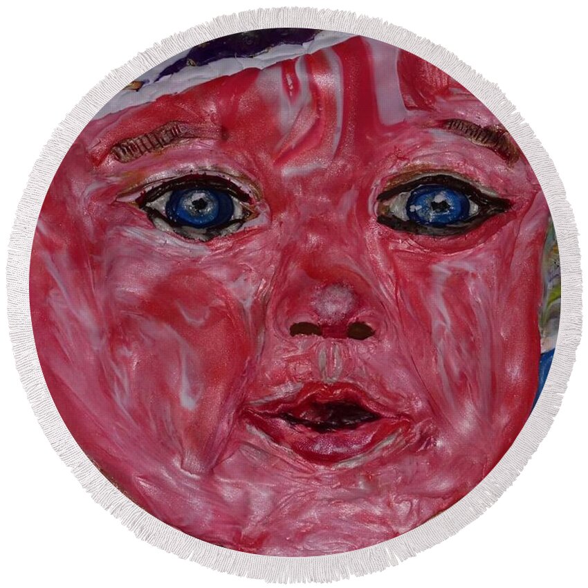 Female Round Beach Towel featuring the mixed media Audrey by Deborah Stanley