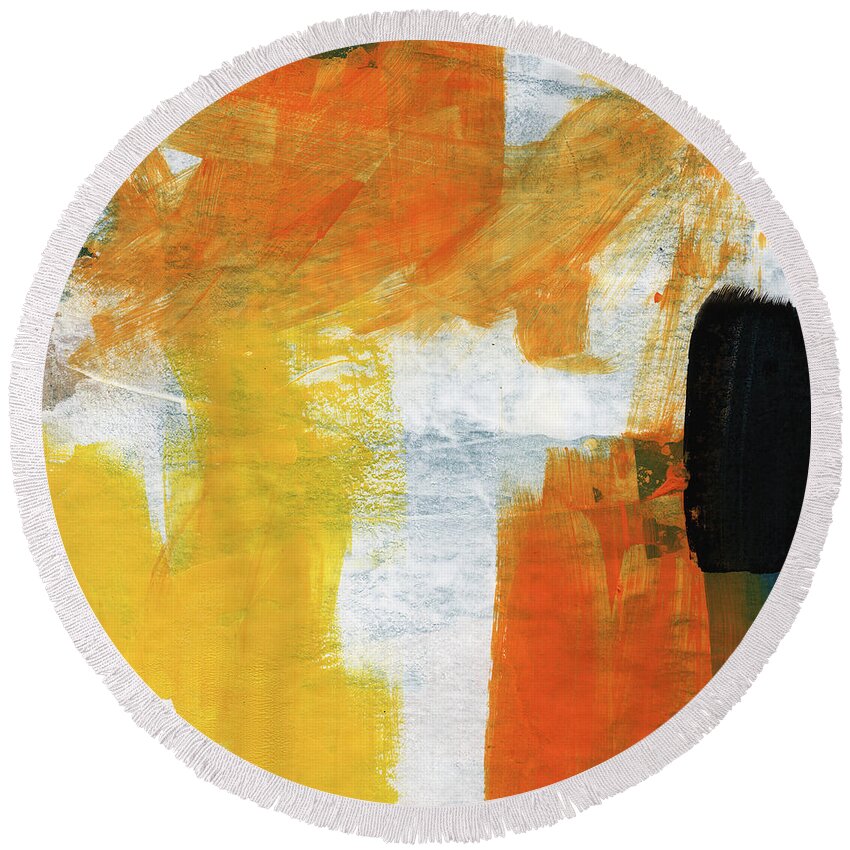 Abstract Round Beach Towel featuring the painting August- Abstract Art by Linda Woods. by Linda Woods