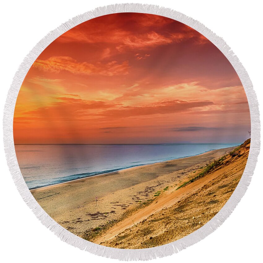 Sunrise Round Beach Towel featuring the photograph August Sunrise by Heather Hubbard