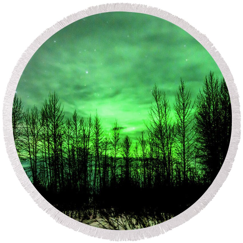 Aurora Borealis Round Beach Towel featuring the photograph Aurora in the Clouds by Bryan Carter