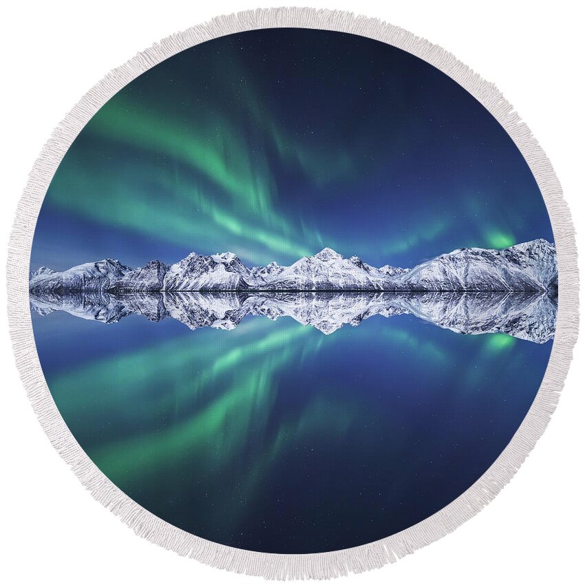Aurora Borealis Round Beach Towel featuring the photograph Aurora Square by Tor-Ivar Naess