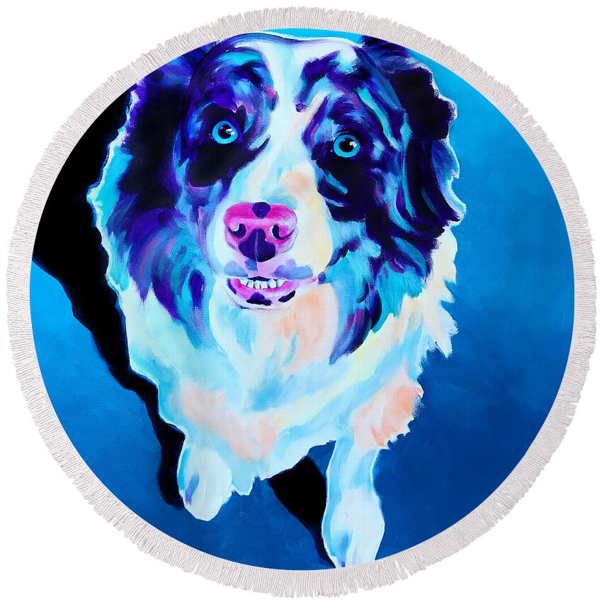 Pet Round Beach Towel featuring the painting Aussie - Kokanee by Dawg Painter