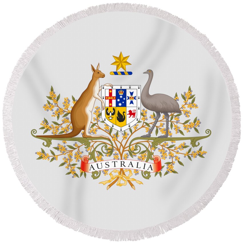 Australia Round Beach Towel featuring the drawing Australia Coat of Arms by Movie Poster Prints