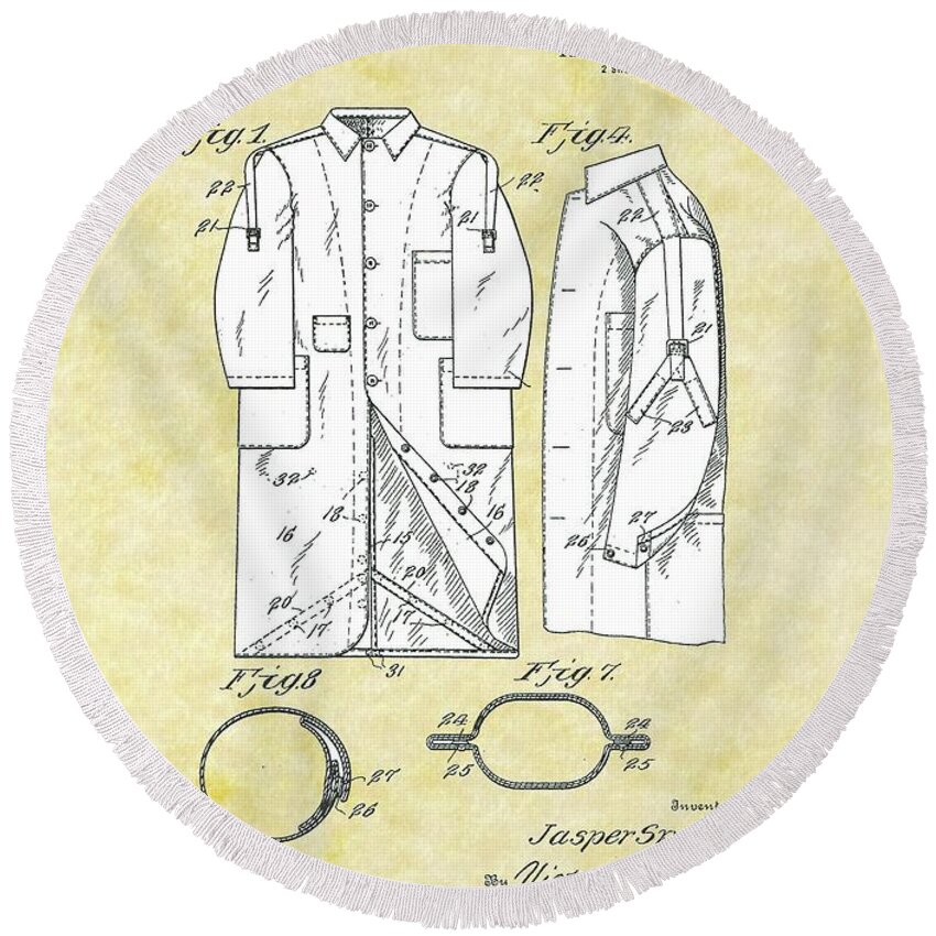 Jasper Speese Round Beach Towel featuring the drawing Automobile Coat Patent by Movie Poster Prints