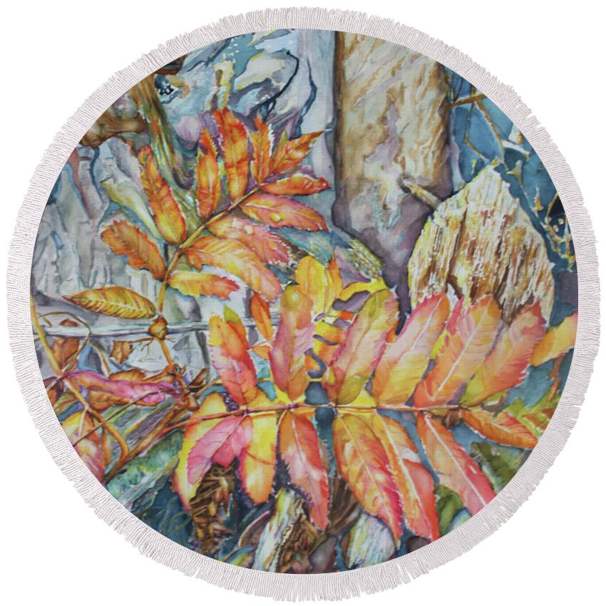 Autumn Round Beach Towel featuring the painting Autum Magic by Christiane Kingsley