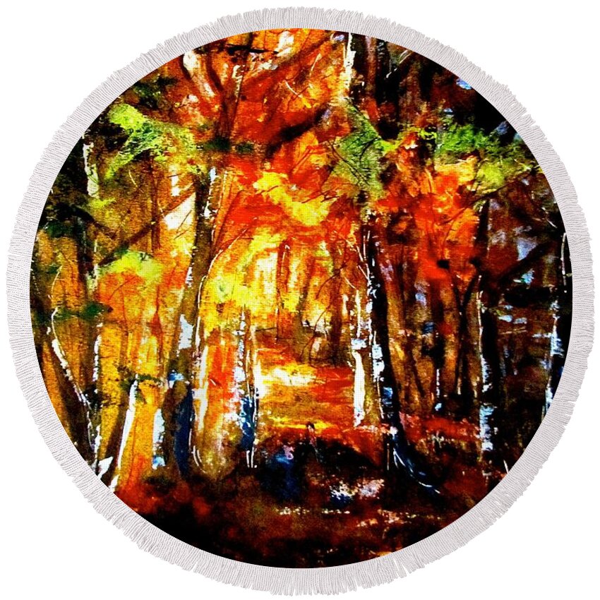 Fall Round Beach Towel featuring the painting Autum Wood by Barbara O'Toole
