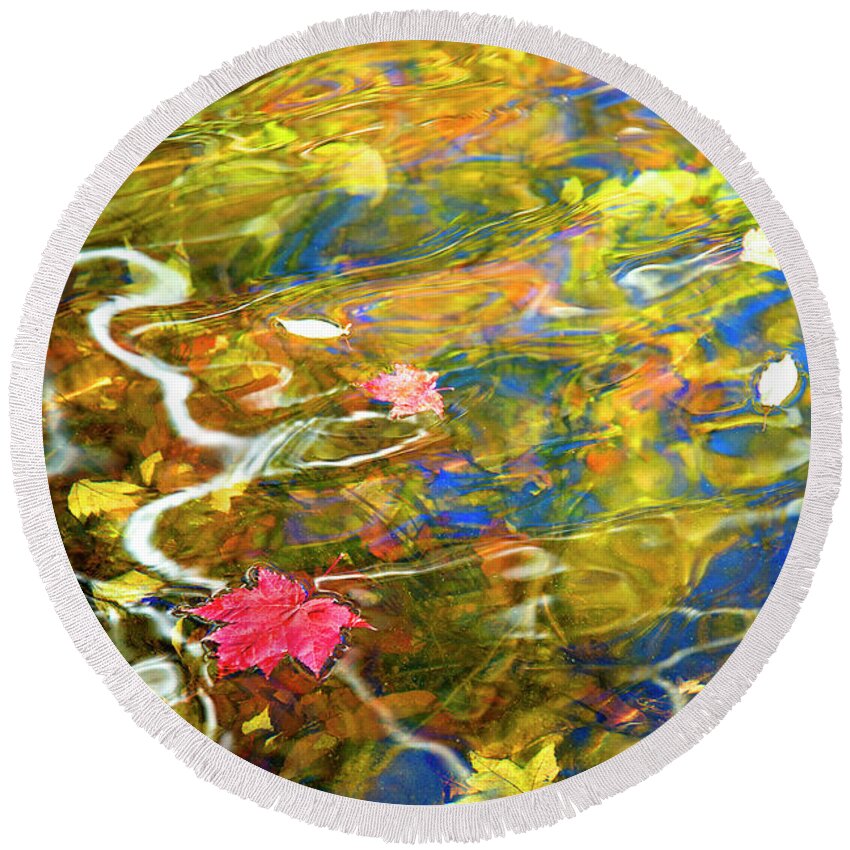 Lake Round Beach Towel featuring the photograph Autumn Abstract by Carole Gordon