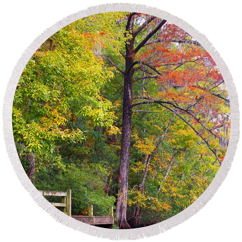 Fall Round Beach Towel featuring the photograph Autumn Along Brices Creek by Bob Decker