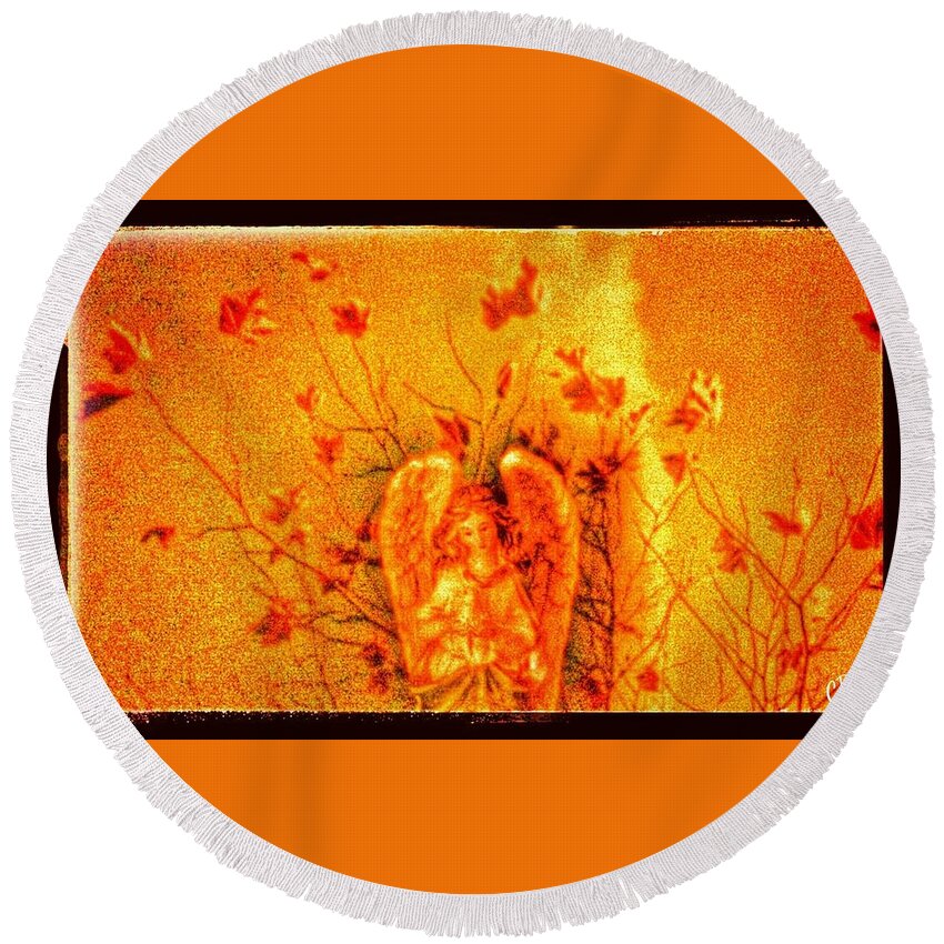 Angel Round Beach Towel featuring the photograph Autumn angel by Christine Paris