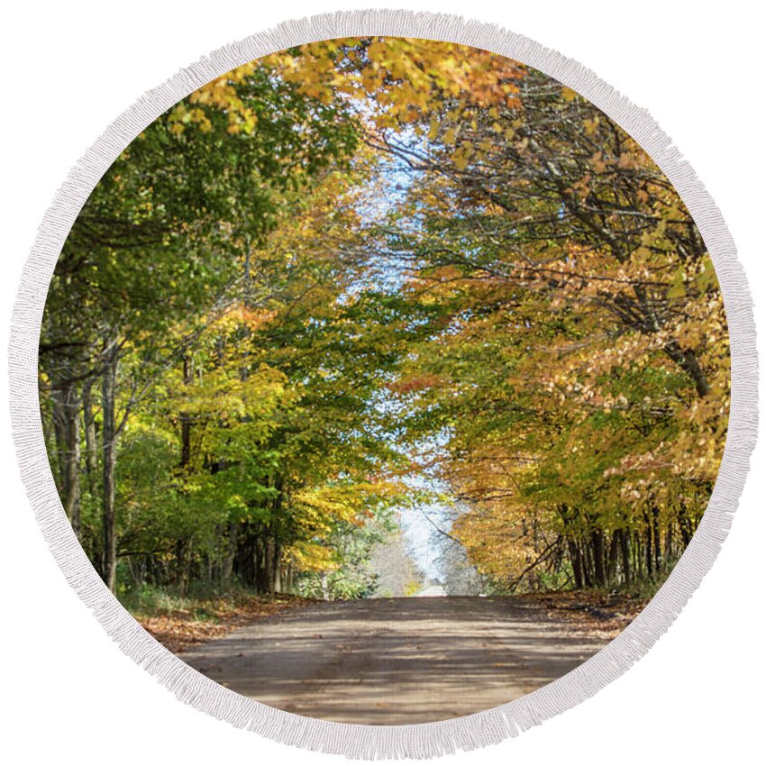 Autumn Round Beach Towel featuring the photograph Autumn Backroad by John McGraw