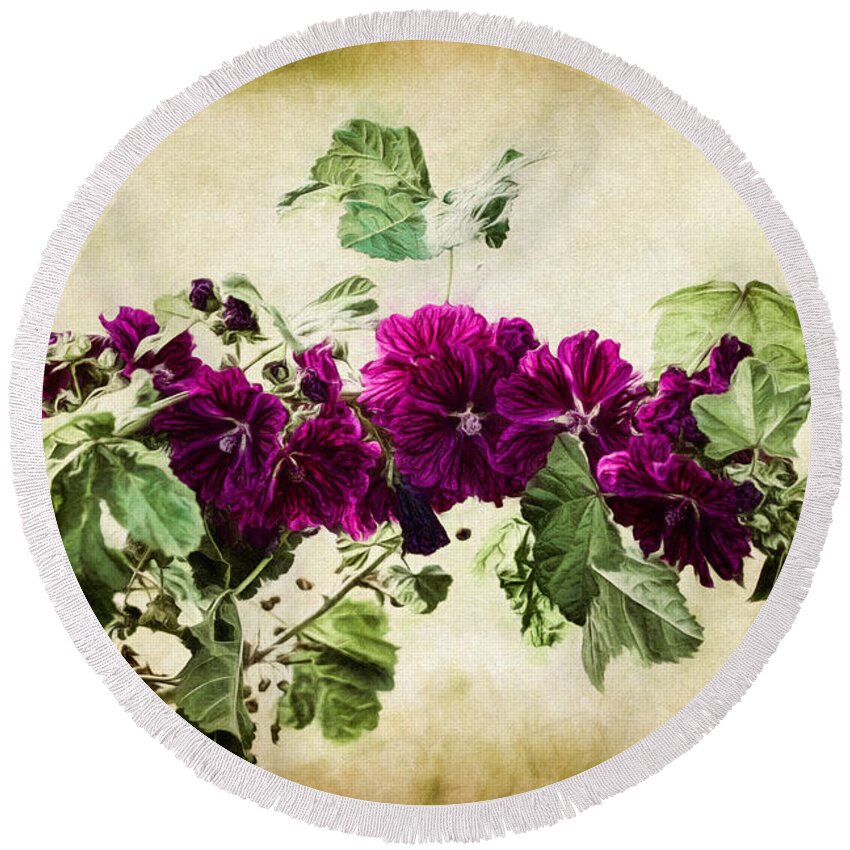 Autumn Round Beach Towel featuring the photograph Autumn Blooms Paintography by Chris Lord