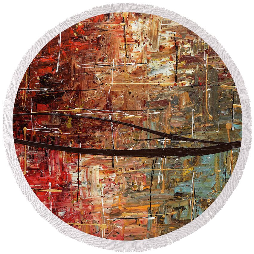 Abstract Art Round Beach Towel featuring the painting Autumn by Carmen Guedez