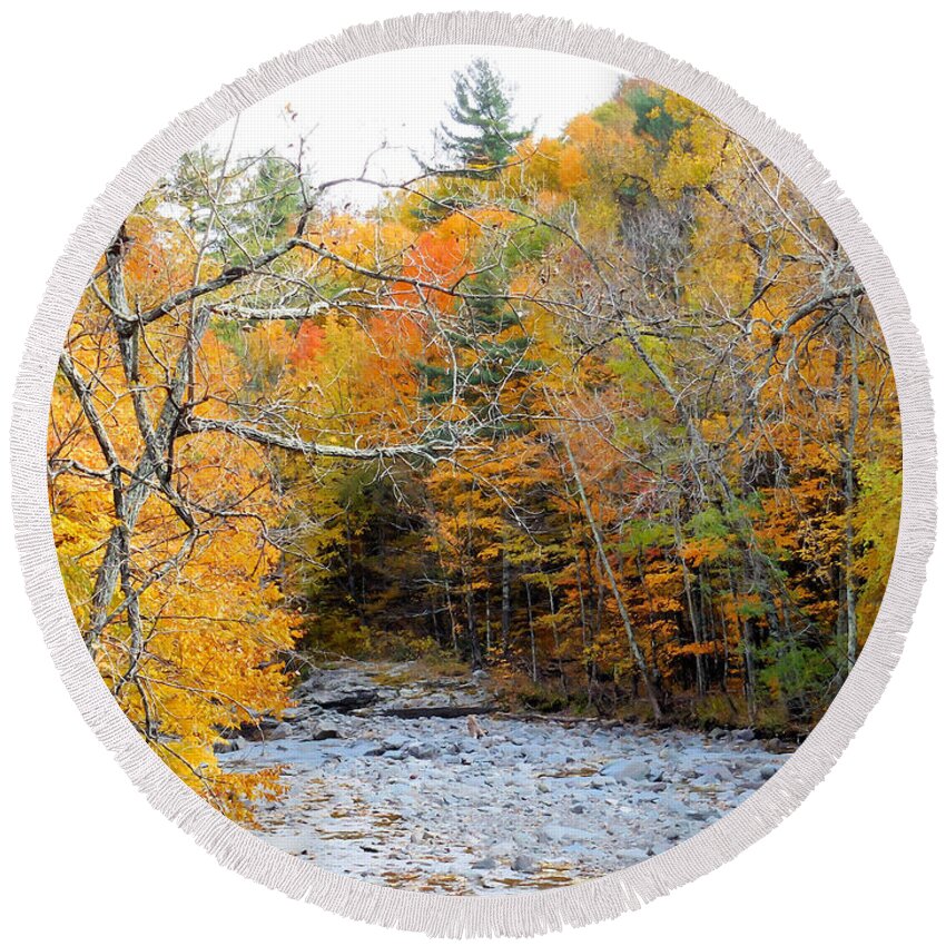 Autumn Creek Round Beach Towel featuring the painting Autumn creek 10 by Jeelan Clark