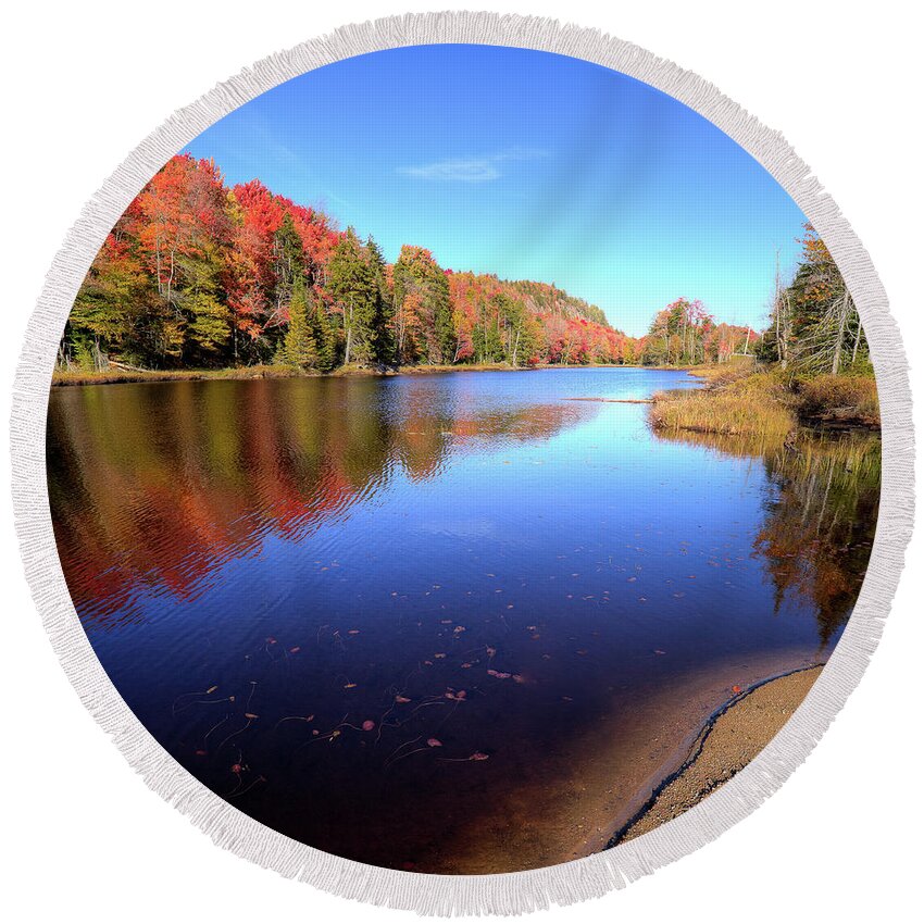 Landscape Round Beach Towel featuring the photograph Autumn Day at the Pond by David Patterson