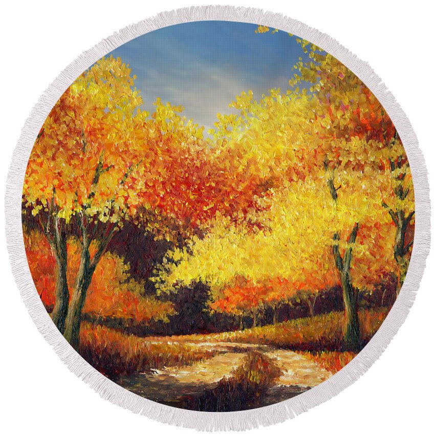 Landscape Round Beach Towel featuring the painting Autumn Glory in Oil by Douglas Castleman