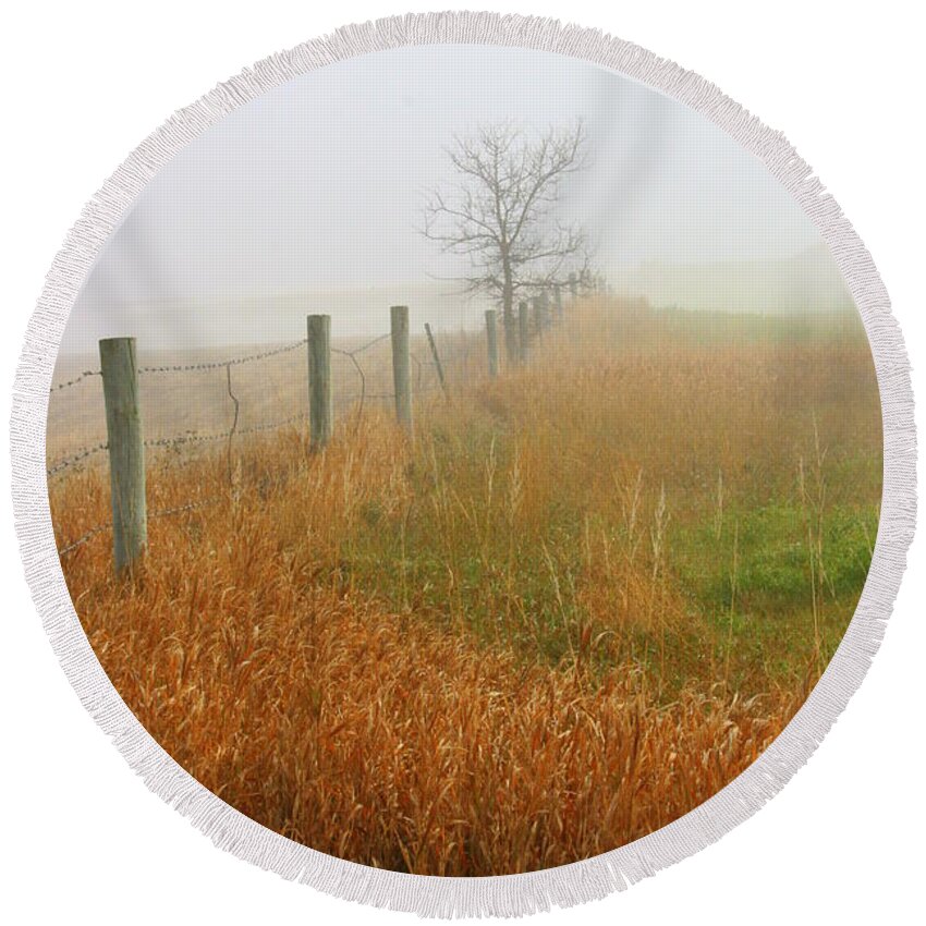 Fall Foggy Morning Round Beach Towel featuring the photograph Autumn Grasses by Julie Lueders 