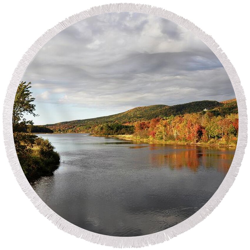 River Round Beach Towel featuring the photograph Autumn in Margaree Valley Cape Breton by Elaine Manley