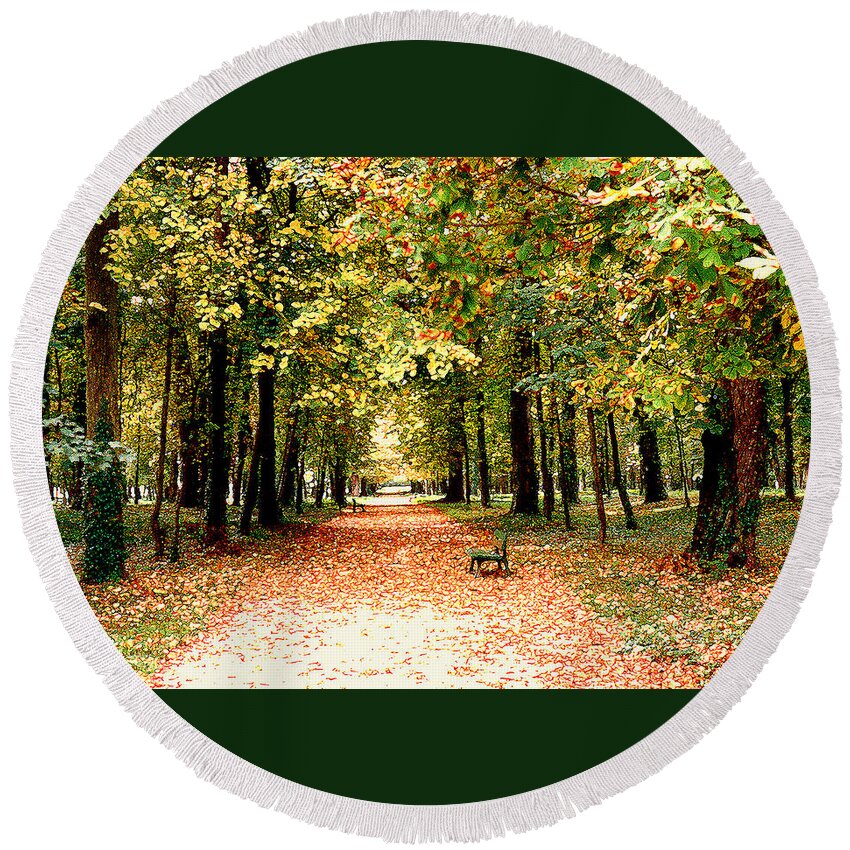 Autumn Round Beach Towel featuring the photograph Autumn in the Park by Nancy Mueller