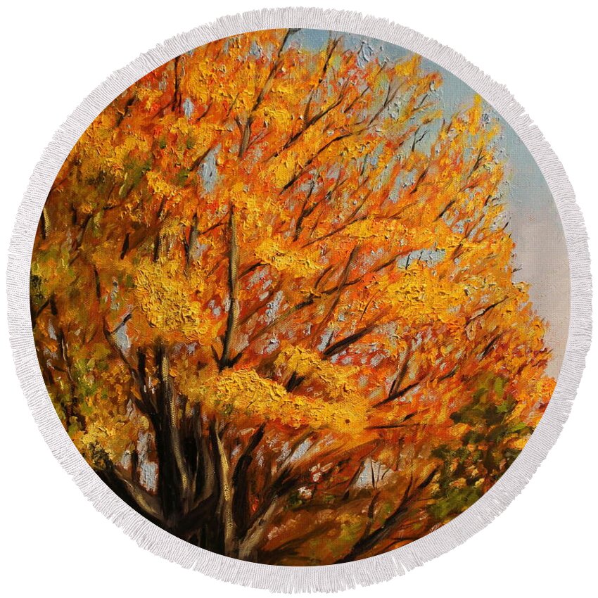 Autumn Round Beach Towel featuring the painting Autumn Leaves at High Cliff by Daniel W Green