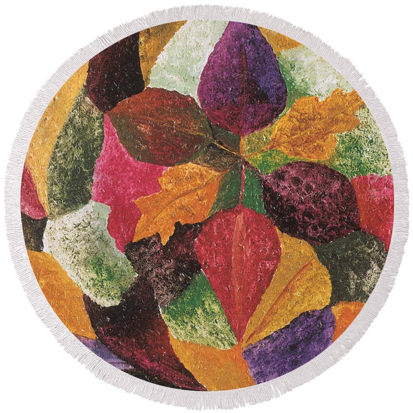 Autumn Round Beach Towel featuring the painting Autumn Leaves I by Ikahl Beckford