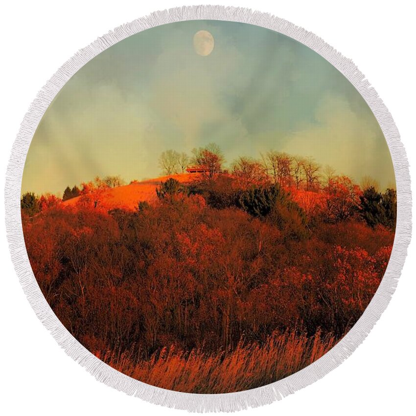 Moon Round Beach Towel featuring the photograph Autumn Moonrise by Tami Quigley