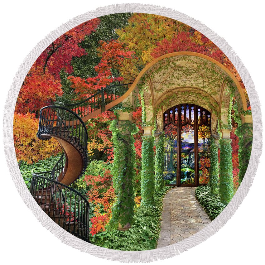 Autumn Round Beach Towel featuring the digital art Autumn Passage by Lucy Arnold
