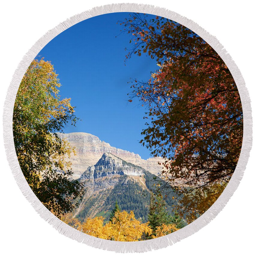 Lawrence Round Beach Towel featuring the photograph Autumn Peaks by Lawrence Boothby