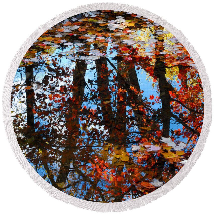 Autumn Round Beach Towel featuring the photograph Autumn Reflections by Nancy Mueller