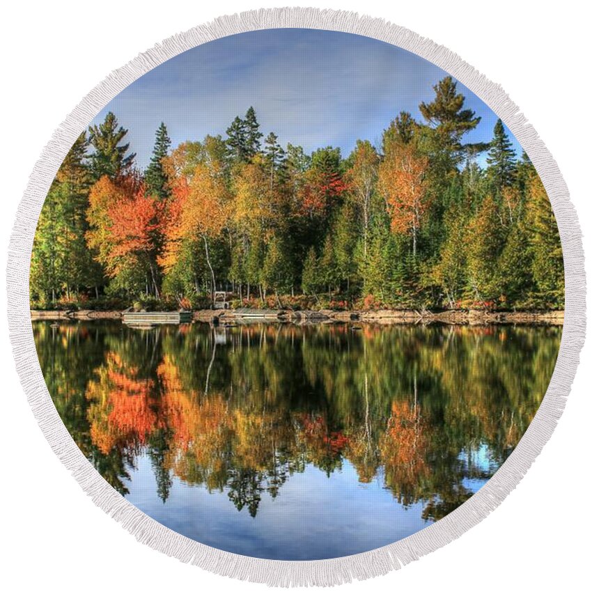 Maine Round Beach Towel featuring the photograph Autumn Reflections of Maine by Shelley Neff