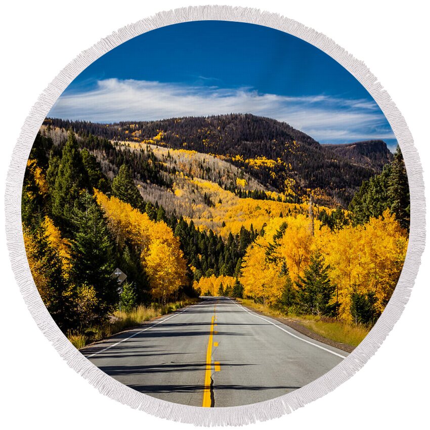 New Mexico Round Beach Towel featuring the photograph Autumn Rockies by Ron Pate